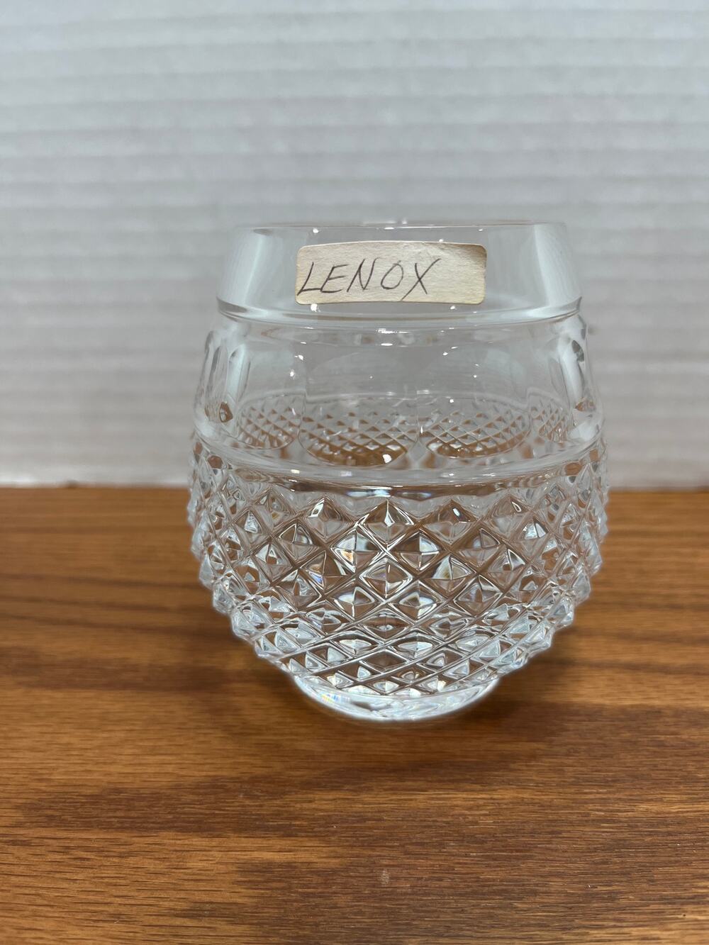 Lenox Clear Glass Votive Candle Holder 4" Diamond Cut Pattern Starburst Base